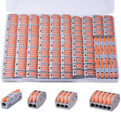 90PCS AVARBUVO Lever Wire Connectors, Quick Wire Splice Connectors Push-in, 2/3/5 Conductor Combination Kit with 1 in 1 Out Inline Terminals, 28-12 AWG - size: 90PCS