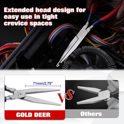 7 Inch Long Flat Nose Pliers Smooth Jaw Extended Head Duckbill | Clamping, Bending, Precision Jewelry Making, Beading Hobby Work Craft Supplies, Dip Plastic Handle - style: Smooth Jaws