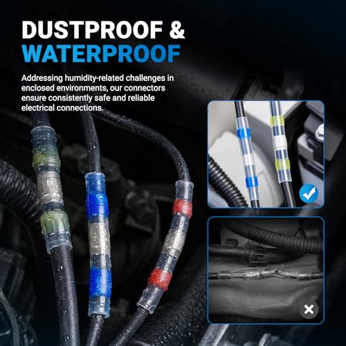 485PCS Solder Seal Wire Connectors with Heat Gun Kit, Waterproof Marine Grade Heat Shrink Electrical Butt Terminal Assortment for Automotive, Boat, Home Wiring Repair