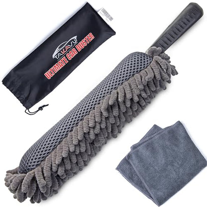 TAKAVU Car Duster Interior, Double-Sided Microfiber, Comfort Handle | Lint & Scratch-Free Cleaning for Trucks, RVs & Vehicles, Includes Microfiber Towel & Storage Bag, Soft - size: Microfiber Mesh
