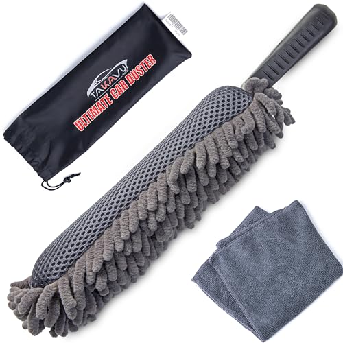 TAKAVU Car Duster Interior, Double-Sided Microfiber, Comfort Handle | Lint & Scratch-Free Cleaning for Trucks, RVs & Vehicles, Includes Microfiber Towel & Storage Bag, Soft - size: Microfiber Mesh
