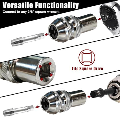 2-Pack Ratcheting Tap Socket Set - 3/8" Drive Adjustable Jaws for Tight Spaces, Chrome-Molybdenum Steel Tap Wrench Compatible with #6-1/2" Taps, Reamers & Screw Extractors