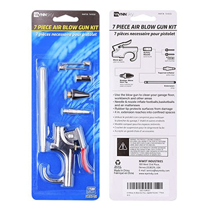 Air Blow Gun Accessory Kit with 5 Interchangeable Nozzles - 7 Pieces Air Compressor Tools Kit