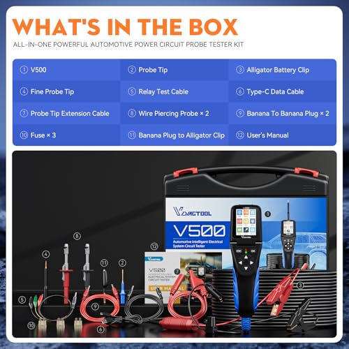 Automotive Power Circuit Probe Tester Kit VDIAGTOOL V500, 9-30V Car Electric Circuit Tester, Short/Open Circuit Finder, Oscilloscope/Multimeter/Injector/Relay Tester, Component/Fuse/Trailer/AC/DC Test