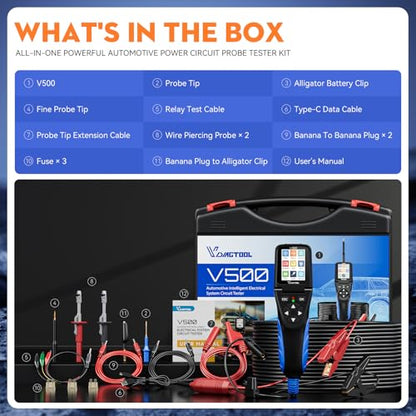 Automotive Power Circuit Probe Tester Kit VDIAGTOOL V500, 9-30V Car Electric Circuit Tester, Short/Open Circuit Finder, Oscilloscope/Multimeter/Injector/Relay Tester, Component/Fuse/Trailer/AC/DC Test