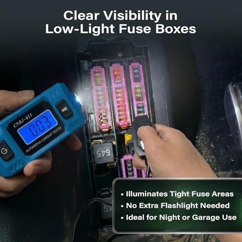Automotive Circuit Fault Probe Tester, 20A 48V Parasitic Draw Tester for Car Fuse Circuits, Inline Current Monitor with Overcurrent Detection, Mini & Standard Blade Fuse Compatible