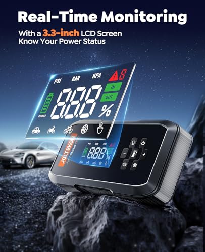 Car Battery Jump Starter with Air Compressor, 4500A Powerful Battery Jumper Starter Portable with 150PSI Auto-Pause Pump, 12V Jump Box for Car Battery with 10-Safety Protection(9L Gas/8L Diesel)