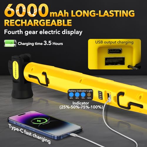 TRQWH Mechanic Work Light Under Hood Work Light Bar with Hooks - 3200LM 6000mAh Rechargeable Portable Magnetic LED Worklight for Car Repairing Garage Workshop Camping, Yellow