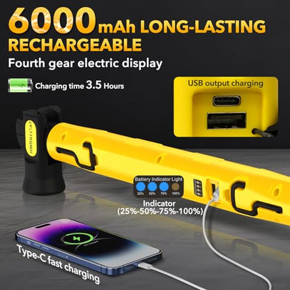 TRQWH Mechanic Work Light Under Hood Work Light Bar with Hooks - 3200LM 6000mAh Rechargeable Portable Magnetic LED Worklight for Car Repairing Garage Workshop Camping, Yellow