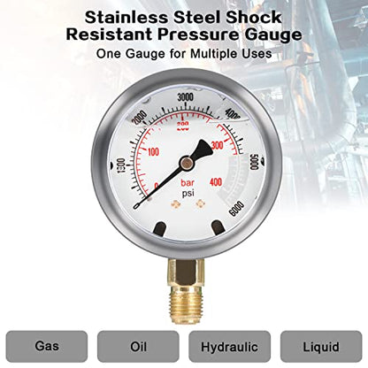 Hydraulic Pressure Test Kit with 5 Gauges, 10/100/250/400/600bar, 24 Couplings 4 Test Hoses Pressure Gauge Set for Excavator Construction Machinery