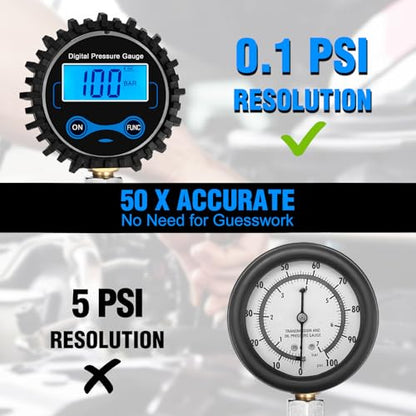 BETOOLL 8pcs Compression Tester Automotive - Digital Compression Gauge 0-300PSI for Petrol Engine Cylinder Compression Tester Tool Kit with Adapters & Hose - color: Black