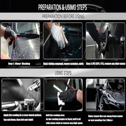 10H Nano Ceramic Coating for Cars, 50ML High Gloss Anti-Scratch SiO2 Ceramic Car Coating Kit, Plastic, Glass, Wheel Polishing, Hydrophobic, Long Lasting Protection