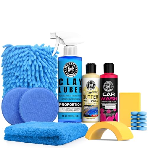 Wontolf Complete Car Clay Bar Auto Detailing Kit, Clay Luber, Butter Wet Wax, Car Wash Soap - Premium Grade Clay System Car Washing Detailing Kit- Maximum Gloss & Unsurpassed Slickness(19 Items) - size: CLAYLUB02