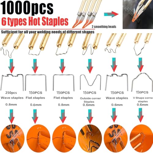 220W Plastic Welder,Plastic Welding Kit Car Bumper Repair 1000pcs Hot Staples & 92pcs 7 Types of Welding Plastic Welding Rods for Car Bumper Plastic Crack Repair (Blue) - style: Hot Staples-blue