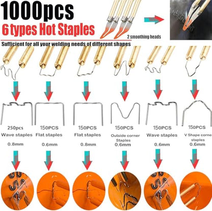 220W Plastic Welder,Plastic Welding Kit Car Bumper Repair 1000pcs Hot Staples & 92pcs 7 Types of Welding Plastic Welding Rods for Car Bumper Plastic Crack Repair (Blue) - style: Hot Staples-blue