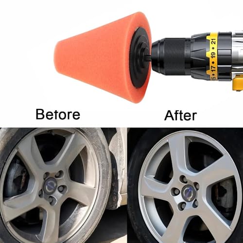 6PCS Polishing Cone, Car Wheel Hub Drill Buffing Polishing Kits, 2 Sponge Balls + 4 Sponge Cones, for Car Care, Chrome, Rims, Metal and Glass