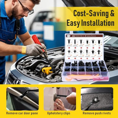 240PCS Car Bumper Retainer Clips Kit - Auto Plastic Rivets & Push Fasteners Set, Most Popular Sizes for Door Trim, Panel, Fender - Compatible with GM, Ford, Toyota, Honda, Chrysler - size: 240pcs+5tool