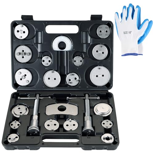 Universal Heavy-Duty Disc Brake Caliper Tool Kit | 24pcs Wind Back Tool Set for Brake Pad Replacement, Brake Caliper Compression Tool Fits most Vehicles (Black) - color: Black