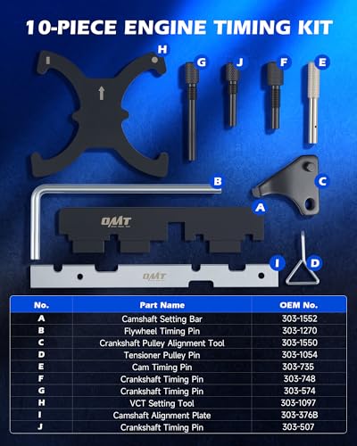 Orion Motor Tech Engine Timing Tool Kit, 10pc Engine Camshaft Belt Locking Tool Set Compatible with Ford Mazada Volvo, 1.25 1.4 1.6 1.7 2.0 2.3 2.5 Ecoboost 1.5 1.6 Camshaft Tools 303-1097