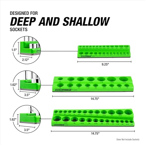 OEMTOOLS 22488 6 Pack Set Metric and SAE Magnetic Socket Tray Set, Black and Green Socket Organizers, 1/4, 3/8, 1/2 Inch Drive Socket Organizer Tray Set - style: Black and Green