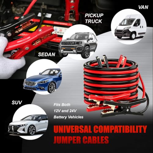 Heavy Duty Jumper Cables,4 Gauge 25 Feet Battery Booster Cable,Automotive Wires with Alligator Clamps,Carrying Bag,Safety Gloves and Iron Brush for Cars Trucks - size: 4 Gauge 25 feet (Standard)