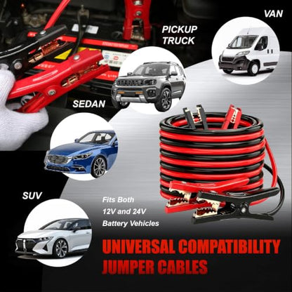 Heavy Duty Jumper Cables,4 Gauge 25 Feet Battery Booster Cable,Automotive Wires with Alligator Clamps,Carrying Bag,Safety Gloves and Iron Brush for Cars Trucks - size: 4 Gauge 25 feet (Standard)