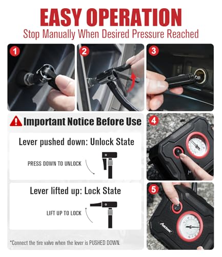 AVID POWER 12V Tire Inflator Portable Air Compressor, Portable Car Air Pump w/Display Gauge and LED Light, Air Pump for Car Tires, Bike, Motorcycle, Compact, Lightweight