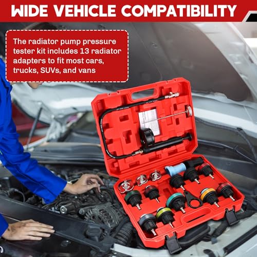 18PCS Radiator Pump Pressure Tester Kit | Coolant Pressure Tester Kit Cooling System Pressure Tester Kit for Automotive Cooling System Water Tank Leakage Detection