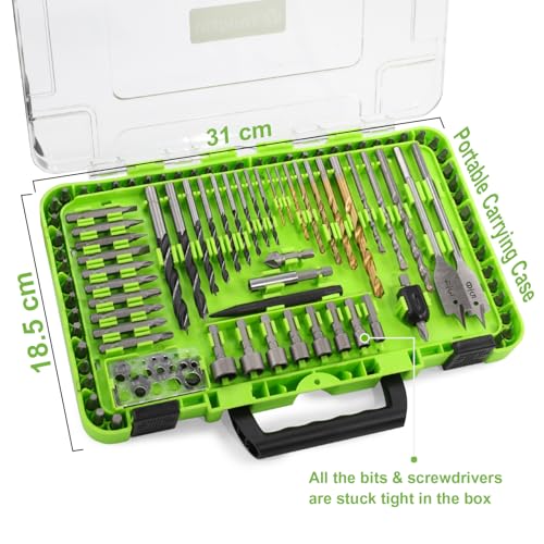 Drill Bit Set, 104 Pcs Screwdriver Bits for Cordless Drill, Screwdriver Drill Bits Set Combo Kit for Wood, Metal Masonry Cement, Storage Case - size: 104 Pieces