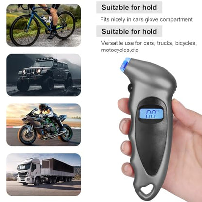 KVAEY Digital Tire Pressure Gauge, 150 PSI 4 Settings Accurate Tire Gauge with Non-Slip Grip, Backlight LCD Tire Pressure Gauge Reader Checker Tool for Car Truck Bicycle Motorcycle (Gray) - color: Gray