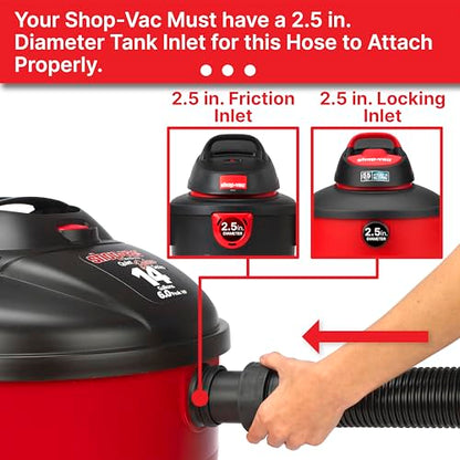 Shop-Vac 9050333 Vacuum Hose for Standard or Locking Inlets, 8-Foot x 2.5 Inch Diameter, Prevents Clogging With Bulky Debris, (1-Pack)