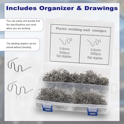 1000PCS Car Hot Stapler,Wavy Pre-cut Car Plastic Welder Staples Bumper Repair Kit with 0.8mm & 0.6mm,Stainless Steel Cars Plastic Welding Staples as Plastics Repair Kit with Box