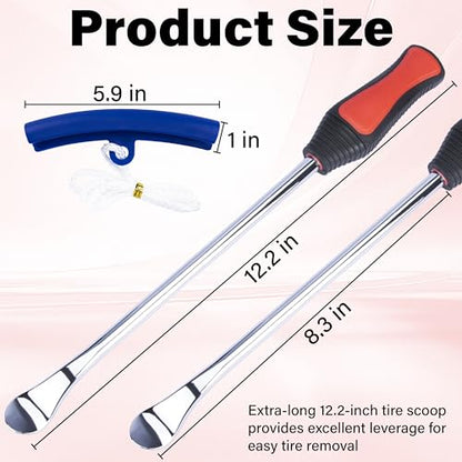 ecocstm 12.2 Inch Tire Spoons, Dirt Bike Tire Changing Tools, Tire Changing Kit, Tire Removal Tool, with Rim Protector, Valve Tool, Valve Cores and Caps, for Motorcycle/Lawn Mower/Tractor/Bicycle | Tire Removal Tool, with Rim Protector, Valve Tool, Valve