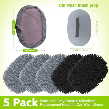 Tallew 5 Pcs Car Wash Mitt Kit, Car Clean Brush Not Included, Microfiber Mitt Clean Detail Cleaning Tools Truck Washing Chenille Scratch Replacement Kit for Auto RV Pickup Bus (Black and Gray) - color: Black and Gray