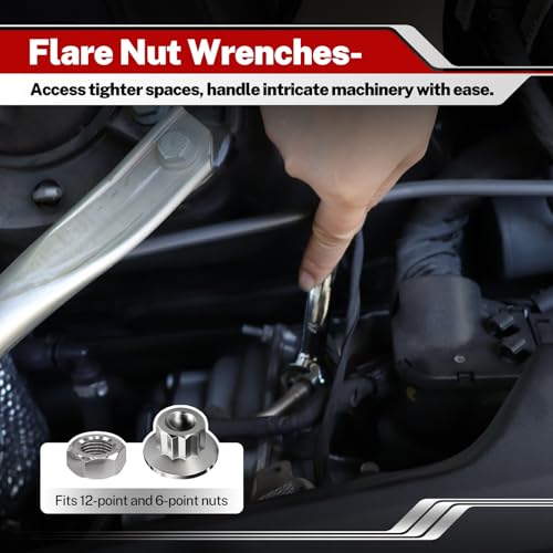 BILITOOLS 12-Piece Flare Nut Wrench Set, SAE & Metric, 6-21mm | Chrome Vanadium Steel, 12-Point Grip, SAE 1/4"-7/8", Metric 6-21mm, Includes Storage Pouch