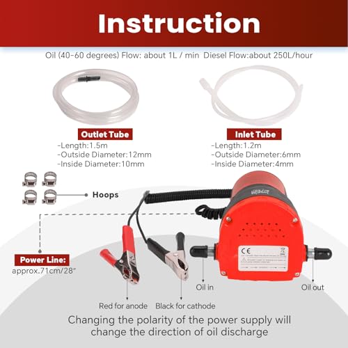 ATPEAM 12V 60W Oil and Diesel Fluid Pump Extractor for Trucks, RVs, Boats, and ATVs