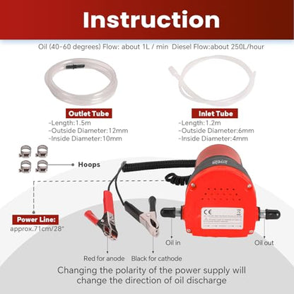 ATPEAM 12V 60W Oil and Diesel Fluid Pump Extractor for Trucks, RVs, Boats, and ATVs