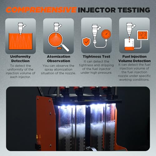 Fuel Injector Cleaner Machine 4 Cylinder Ultrasonic Fuel Injector Cleaner Tester 9 Test Modes Auto Fuel Injector Cleaner Tester Kit for 5V&12V Motorcycle Car Injectors
