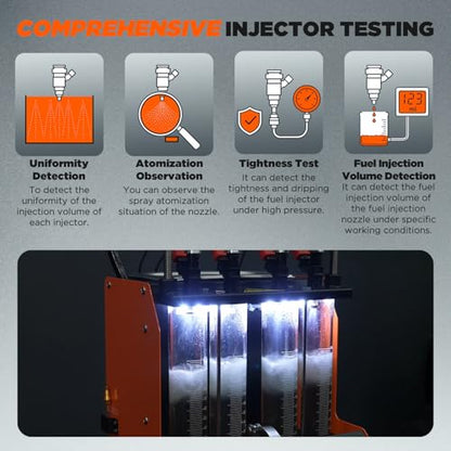 Fuel Injector Cleaner Machine 4 Cylinder Ultrasonic Fuel Injector Cleaner Tester 9 Test Modes Auto Fuel Injector Cleaner Tester Kit for 5V&12V Motorcycle Car Injectors