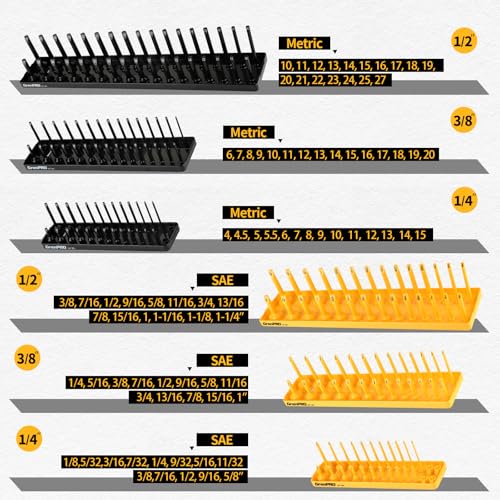GRENPRO 7PCS Socket Organizer Tray Set with Mini Folding Tray, Yellow & Black Magnetic Socket Holder for 1/4", 3/8", 1/2" Drive Metric and SAE Sockets - style: 7-Piece Socket Holder