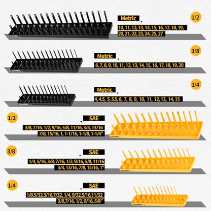 GRENPRO 7PCS Socket Organizer Tray Set with Mini Folding Tray, Yellow & Black Magnetic Socket Holder for 1/4", 3/8", 1/2" Drive Metric and SAE Sockets - style: 7-Piece Socket Holder