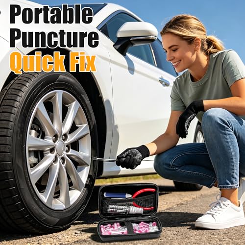 60 PCS Tire Repair Rubber Nails Kit, Vacuum Tire Screw Plugs, Fast Self-Service Tire Repair Tool for Car, Truck, Motorcycle, Bike, Tractor Puncture Repair Kit (Screwdriver Included)