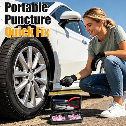 60 PCS Tire Repair Rubber Nails Kit, Vacuum Tire Screw Plugs, Fast Self-Service Tire Repair Tool for Car, Truck, Motorcycle, Bike, Tractor Puncture Repair Kit (Screwdriver Included)
