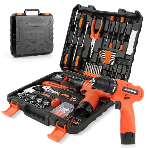 152 Piece Basic Tool Set, Portable Tool Box with 12V Cordless Drill, Home Repair Hand Tool Kit, General Household Drill Set, Toolbox with Storage Case for Homeowner, Handyman, Women, Men - size: 152PCS