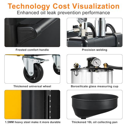 Waste Oil Drain Tank, Pneumatic Oil Drainer, 61pcs Tools Included | Upgraded Design, Oil Lift Drain and Extractor, Air Operated - color: with 61pcs Tools