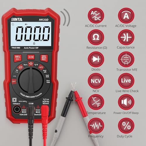 BINTA 6000 Counts Digital Multimeter with NCV Auto-Ranging Voltmeter Tester | Multimeter for Electricians and DIY, Measures AC/DC Voltage Current, Resistance Continuity Capacitance Temperature Duty Cycle - style: 6000 Counts