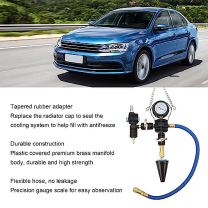 Brilluxa Coolant Refill Kit, 90 PSI Radiator Pressure Tester and Vacuum Filling Tool with Gauge Scale and Flexible Hose for Universal Vehicle Cooling System Service and Maintenance
