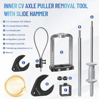 Inner 63mm 48mm Master CV Joint Puller Slide Hammer Front Wheel Drive Axle Tools,4LBS slide hammer 460mm， U-Shaft section disassembly tool set, YSS090