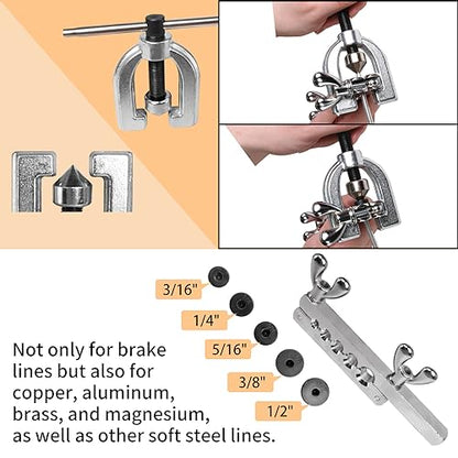 3/16" Brake Line Repair Kit - 25 Feet Zinc Plated Rust-Proof Brake Tubing + Flaring Tool, 16 Fittings & 4 Unions | For Cars, Trucks, SUV Hydraulic Brakes - color: Silver