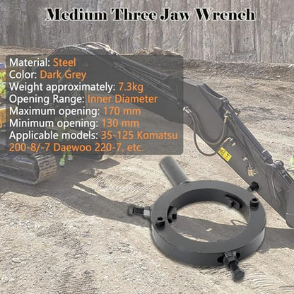 Hydraulic Cylinder Wrench, 3-Jaw Adjustable Gland Nut Wrench 130mm-170mm, Heavy Duty Alloy Steel Excavator Tool for Hydraulic Machinery, Forklift, Loader, Crane Repair - size: 130mm-170mm
